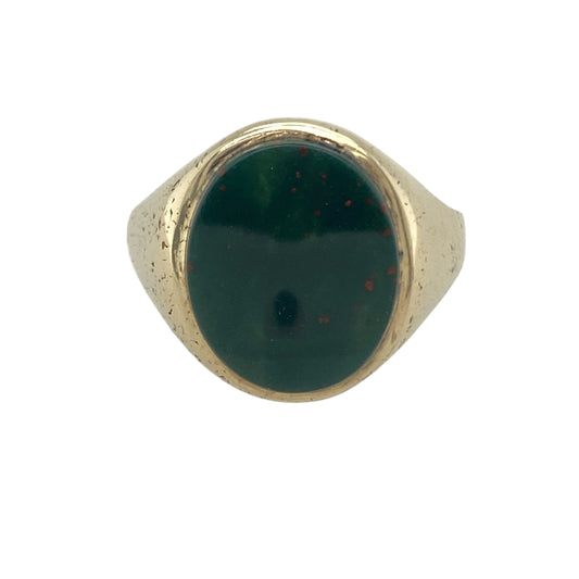 9ct Gold & Bloodstone Set Oval Signet Ring