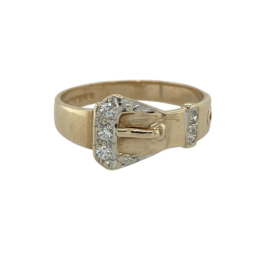 9ct Gold & Cubic Zirconia Set Buckle Ring