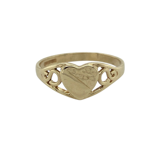 9ct Gold Patterned Heart Signet Ring