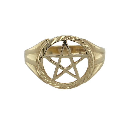 9ct Gold Pentagram Star Signet Ring