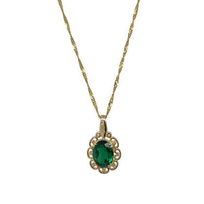 9ct Gold & Green Stone 16" Necklace