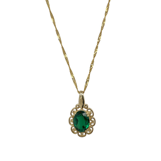 9ct Gold & Green Stone 16" Necklace