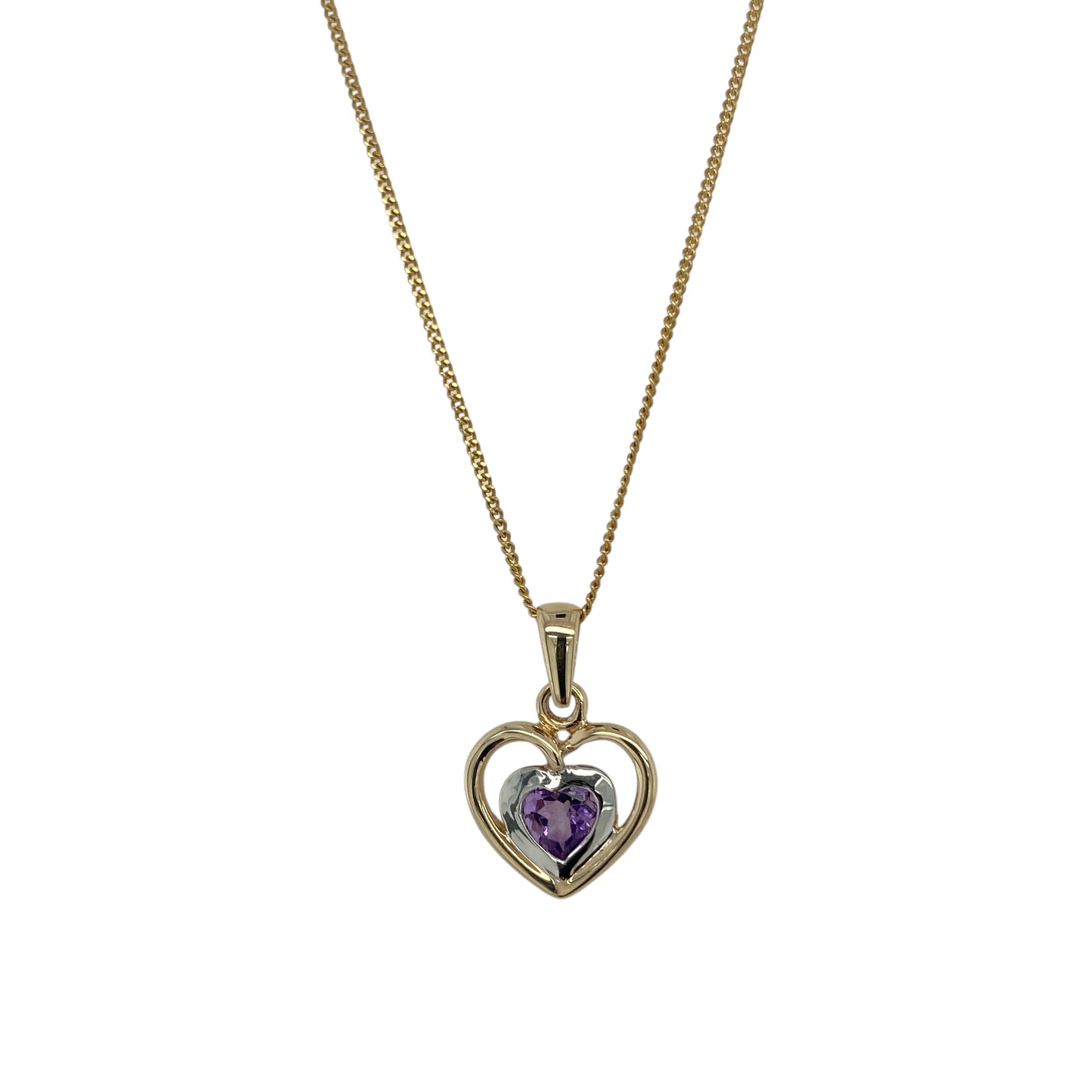 9ct Gold & Amethyst Set Heart 18" Necklace
