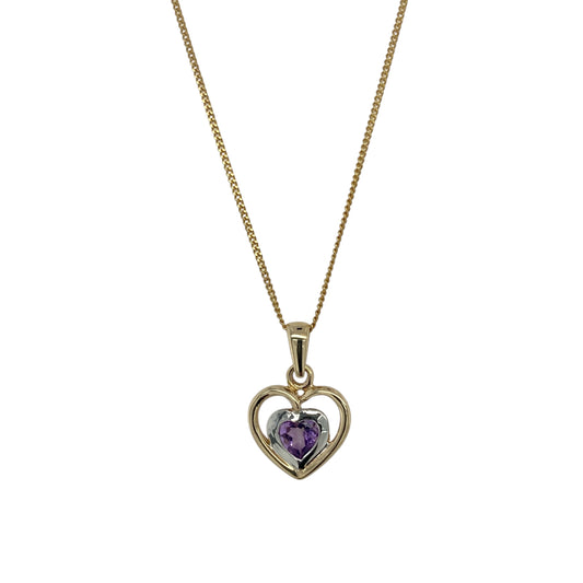 9ct Gold & Amethyst Set Heart 18" Necklace
