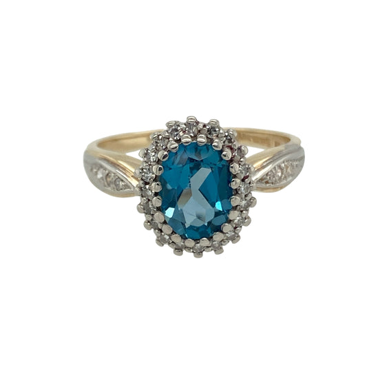 9ct Gold Diamond & Blue Topaz Set Cluster Ring