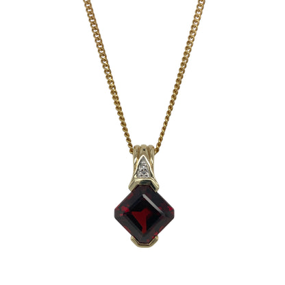 9ct Gold Diamond & Garnet Set 18" Necklace