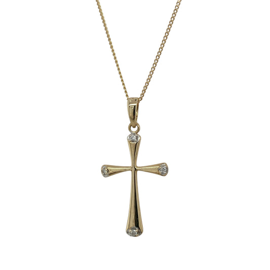 9ct Gold & Diamond Set Cross 18" Necklace
