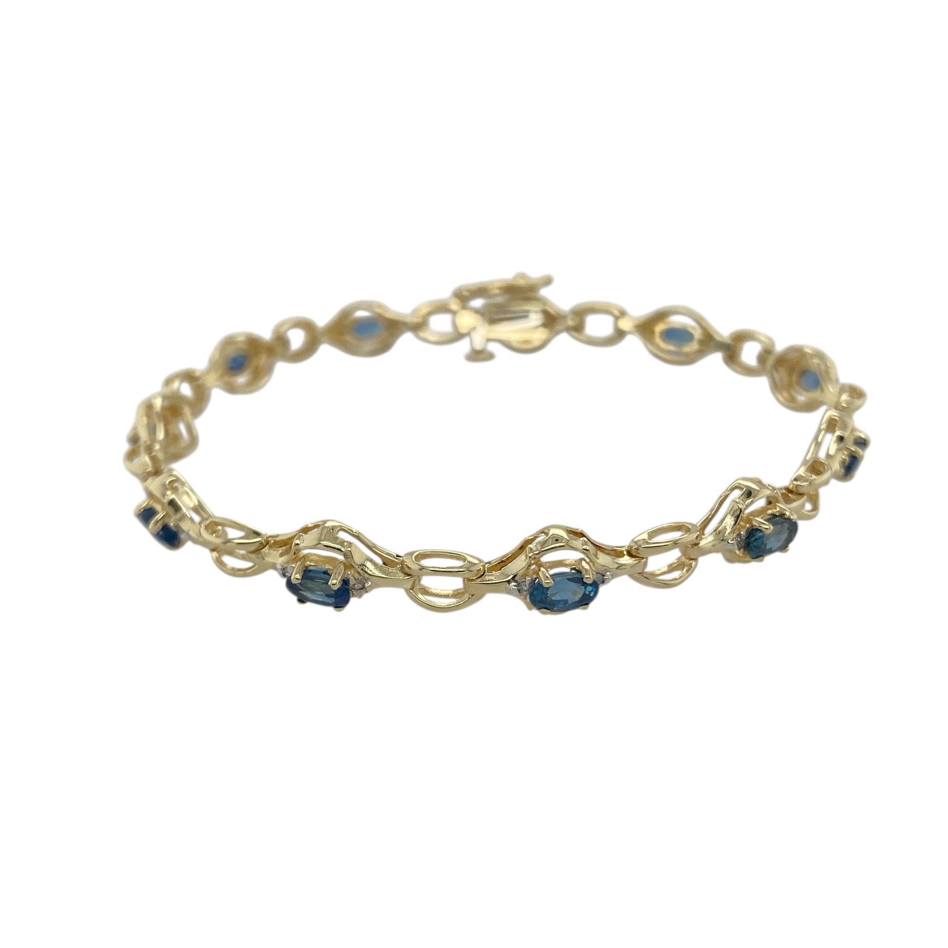14ct Gold Diamond & Sapphire Set 7.25" Bracelet
