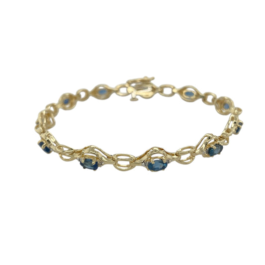 14ct Gold Diamond & Sapphire Set 7.25" Bracelet