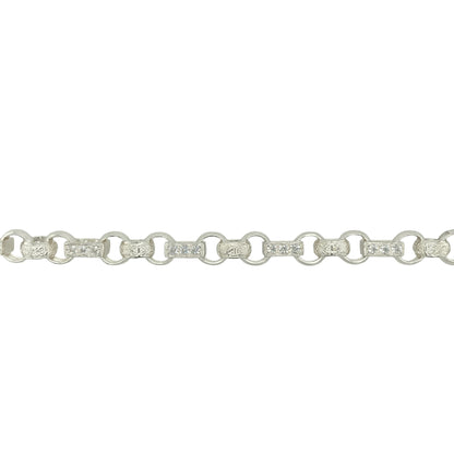 New 925 Silver & Cubic Zirconia Set 9" Patterned Gypsy Style Link Bracelet