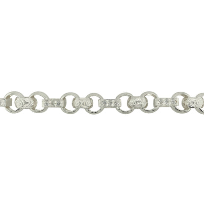 New 925 Silver & Cubic Zirconia Set 9" Patterned Gypsy Style Link Bracelet