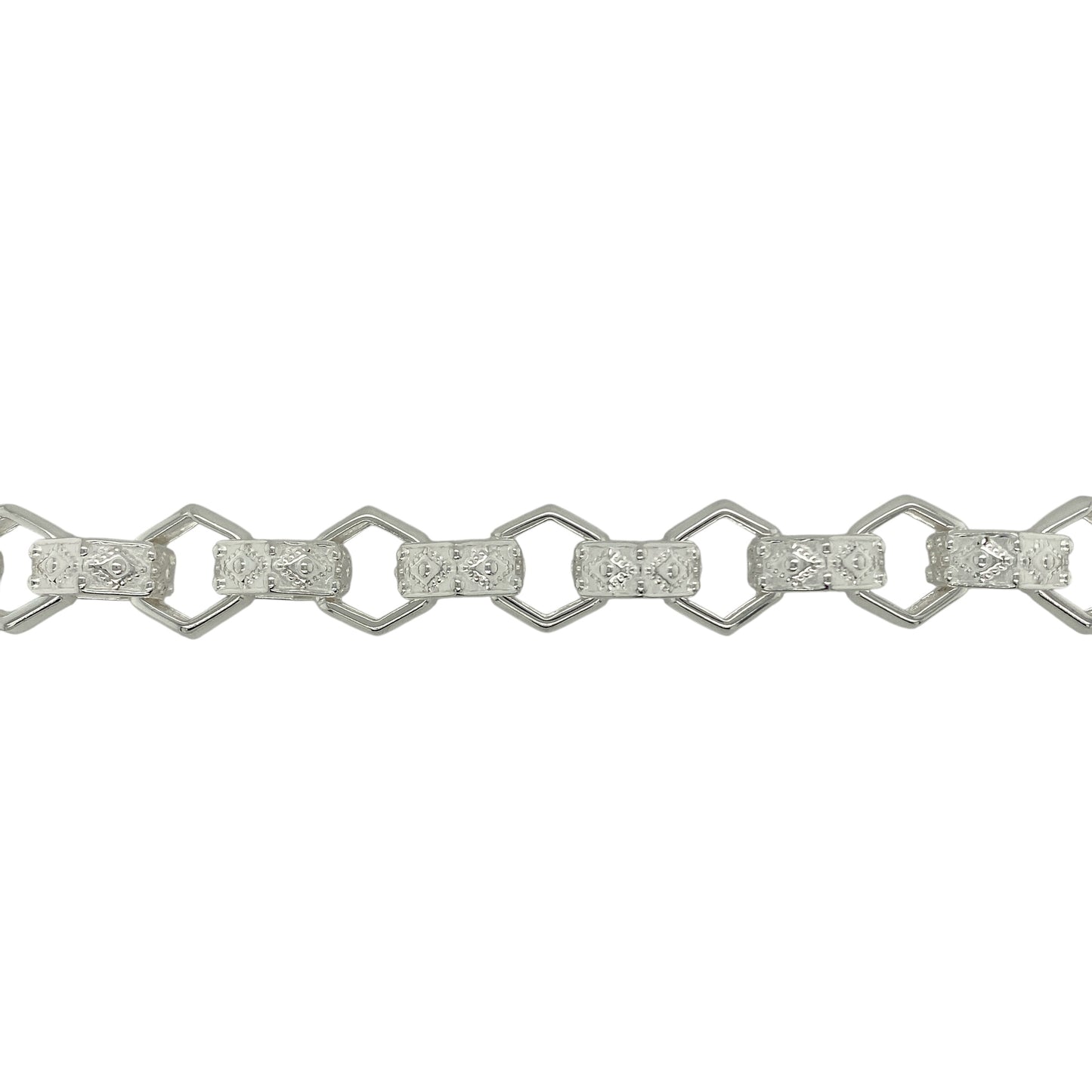New 925 Silver 10" Patterned Hexagon Link Belcher Bracelet