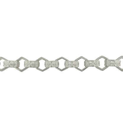 New 925 Silver 10" Patterned Hexagon Link Belcher Bracelet
