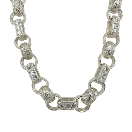 New 925 Silver & Cubic Zirconia Set 26" Patterned Gypsy Style Chain