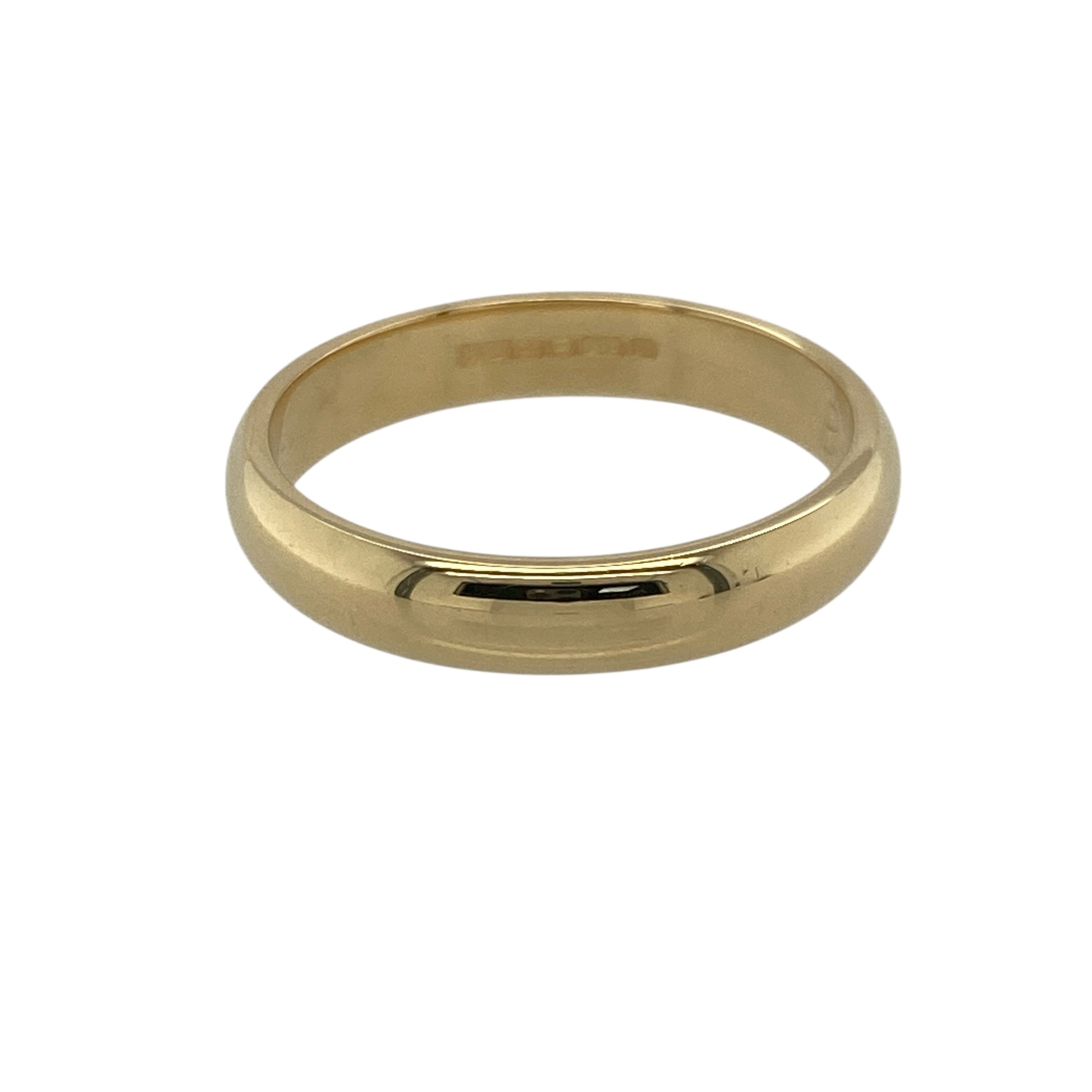 Bring classic elegance and lasting beauty to your collection with this pre-owned 18ct yellow gold 4mm wedding band ring, combining timeless design with a rich, polished finish—perfect as a symbol of love or refined everyday wear.

Design: The ring features a traditional 4mm band with a smooth, rounded profile, offering a sleek and sophisticated look suitable for any style.