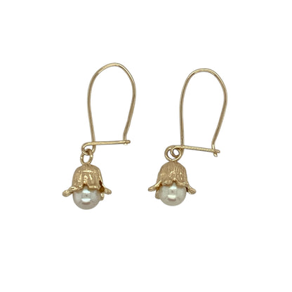 9ct Gold & Pearl Set Flower Drop Earrings