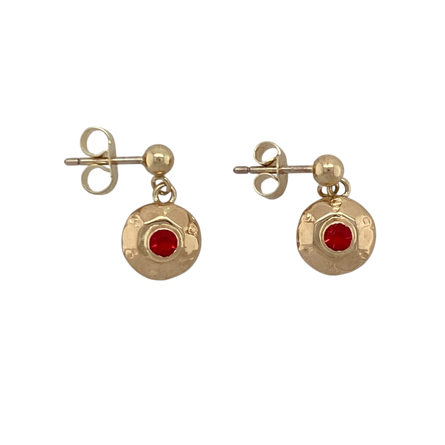 9ct Gold & Red Stone Set Circle Drop Earrings