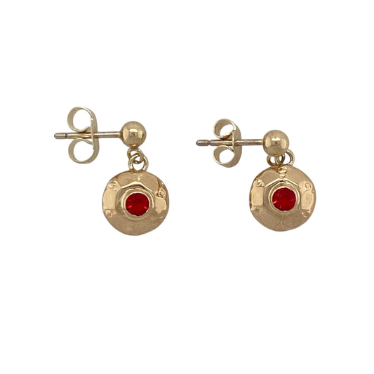 9ct Gold & Red Stone Set Circle Drop Earrings