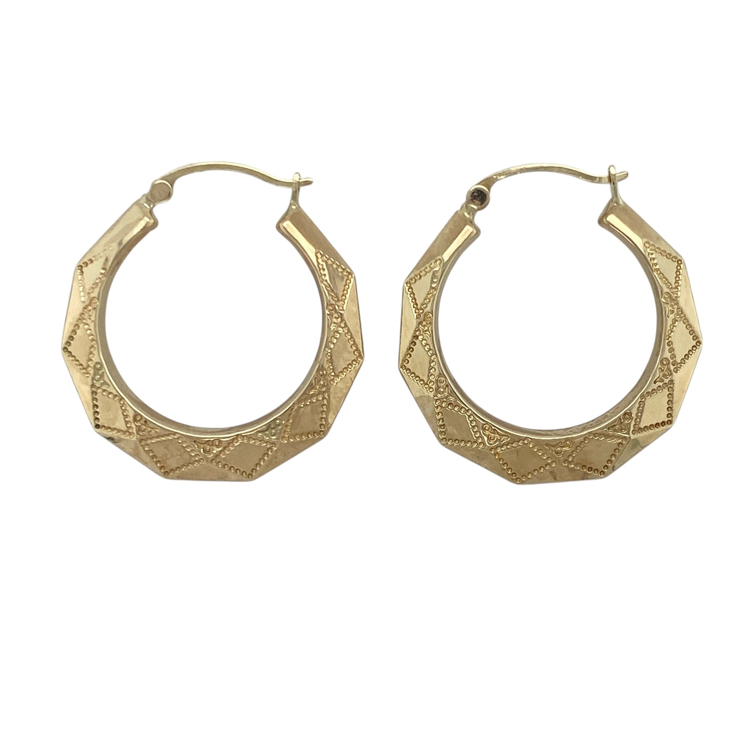 9ct Gold Patterned Hoop Creole Earrings