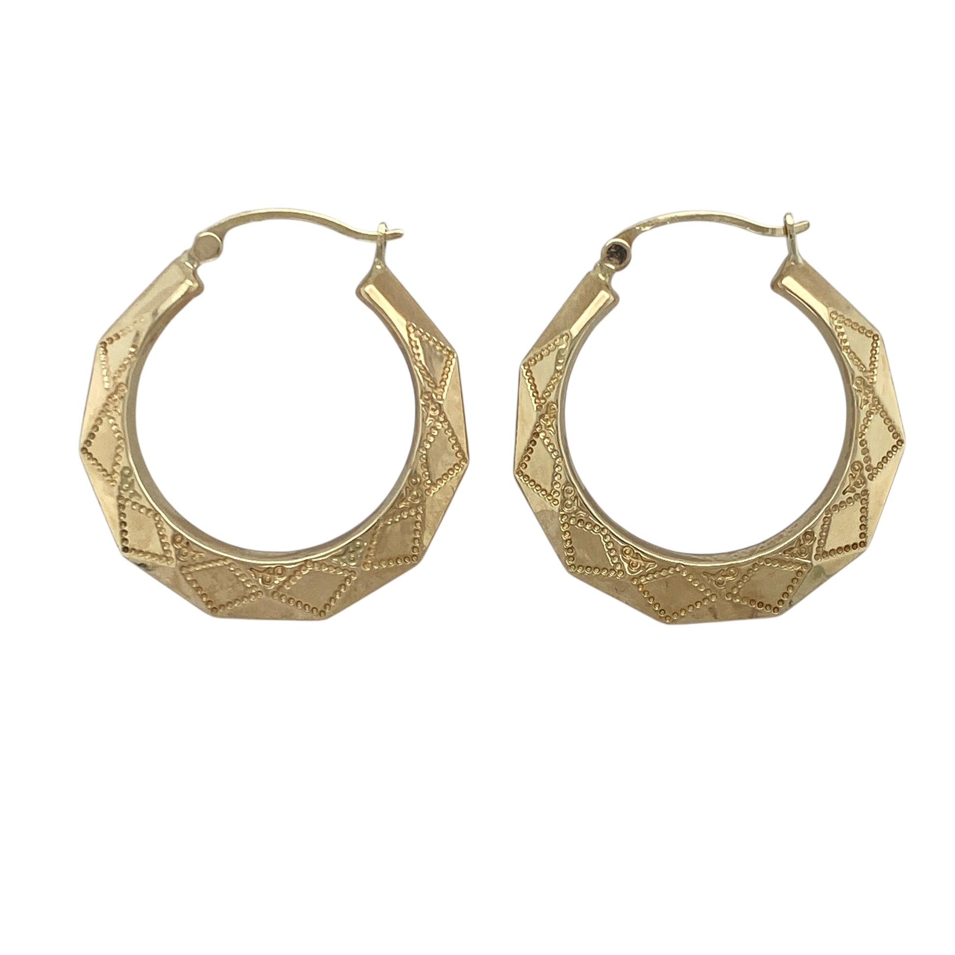 9ct Gold Patterned Hoop Creole Earrings