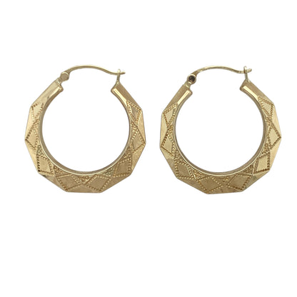 9ct Gold Patterned Hoop Creole Earrings
