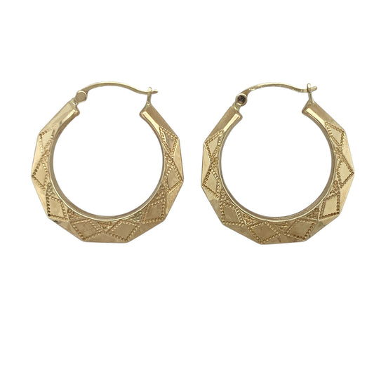 9ct Gold Patterned Hoop Creole Earrings