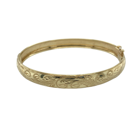 9ct Gold Patterned Hinged Bangle