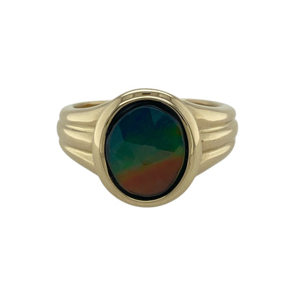 14ct Gold & Rainbow Doublet Oval Signet Ring