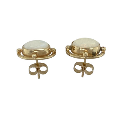 9ct Gold & Oval Opalique Set Stud Earrings