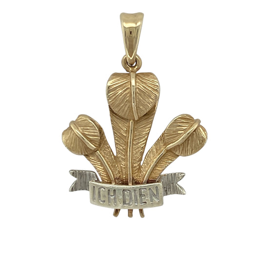 9ct Gold Large Welsh Three Feathers Pendant