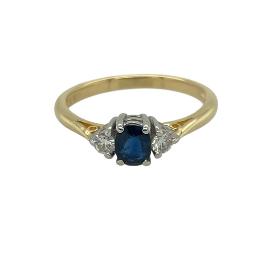 18ct Gold Diamond & Sapphire Set Trilogy Ring