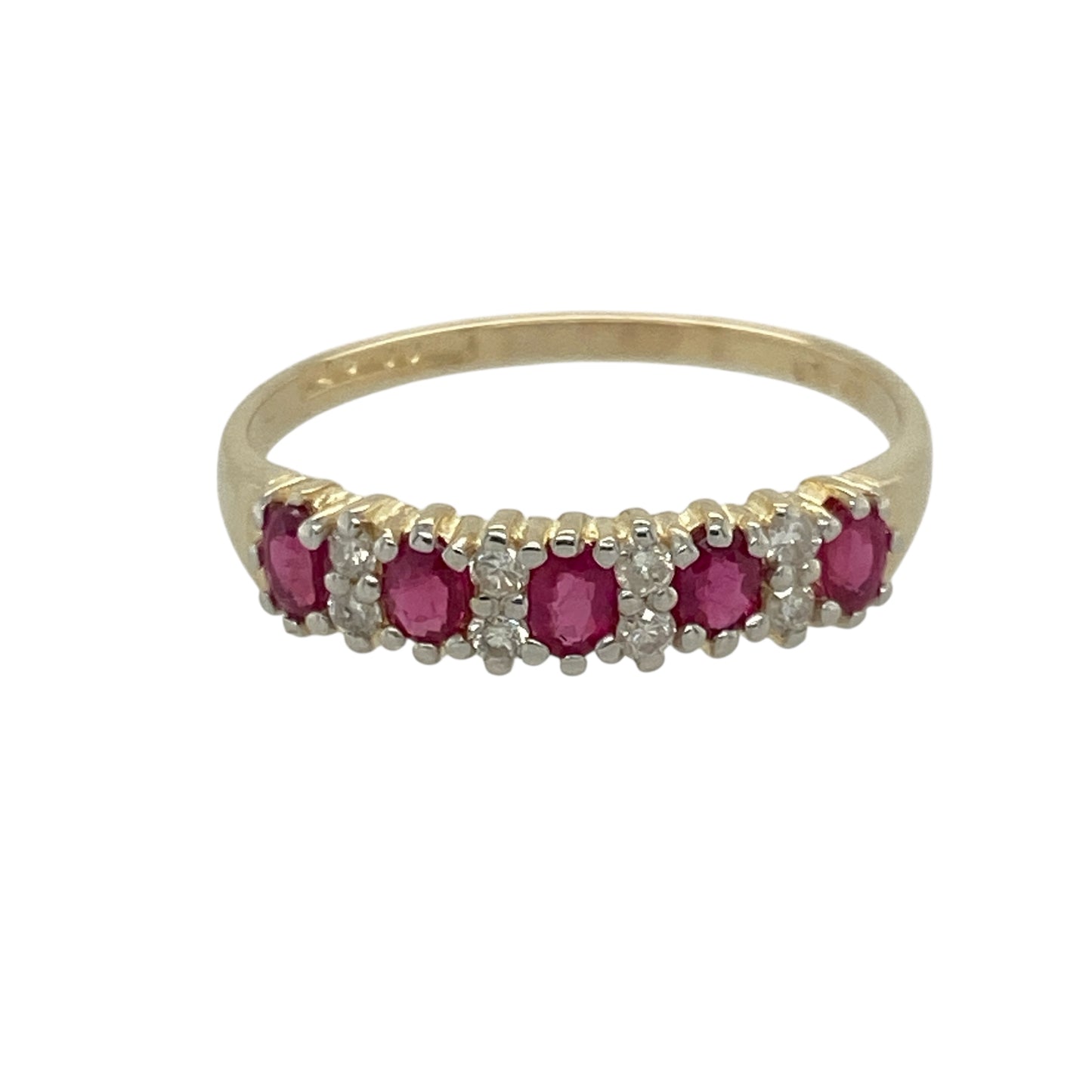 9ct Gold Diamond & Ruby Set Band Ring