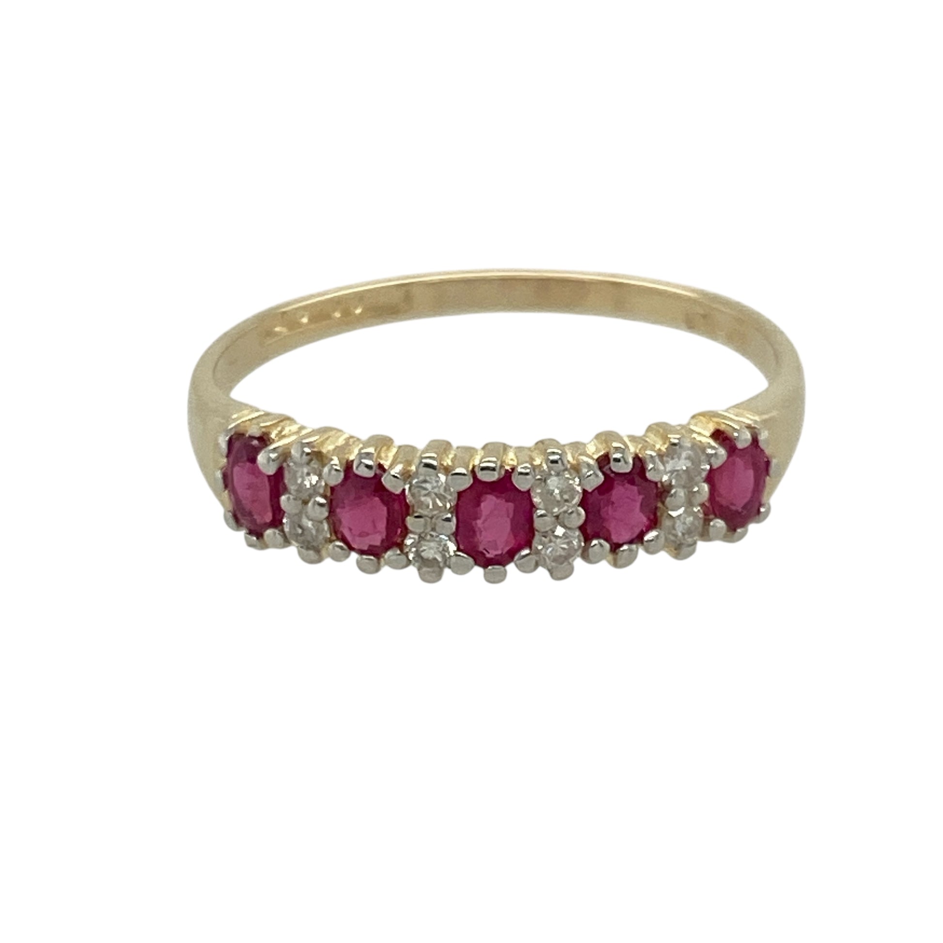 9ct Gold Diamond & Ruby Set Band Ring