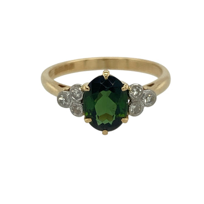 18ct Gold Diamond & Chrome Diopside Set Ring