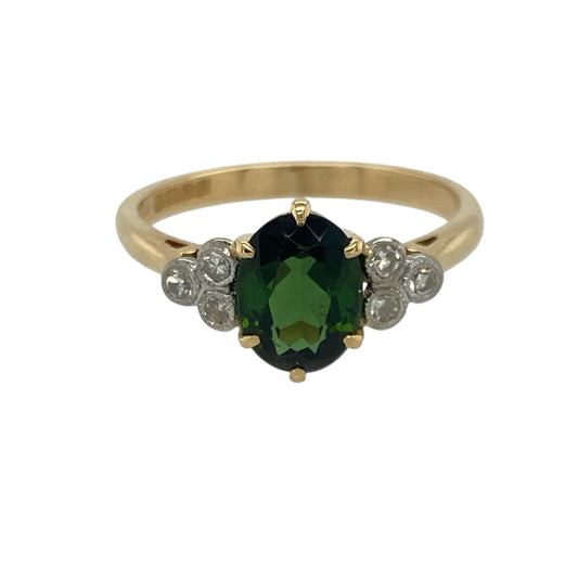 18ct Gold Diamond & Chrome Diopside Set Ring