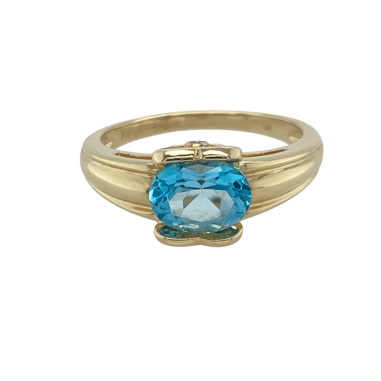 9ct Gold Diamond & Blue Topaz Set Butterfly Ring