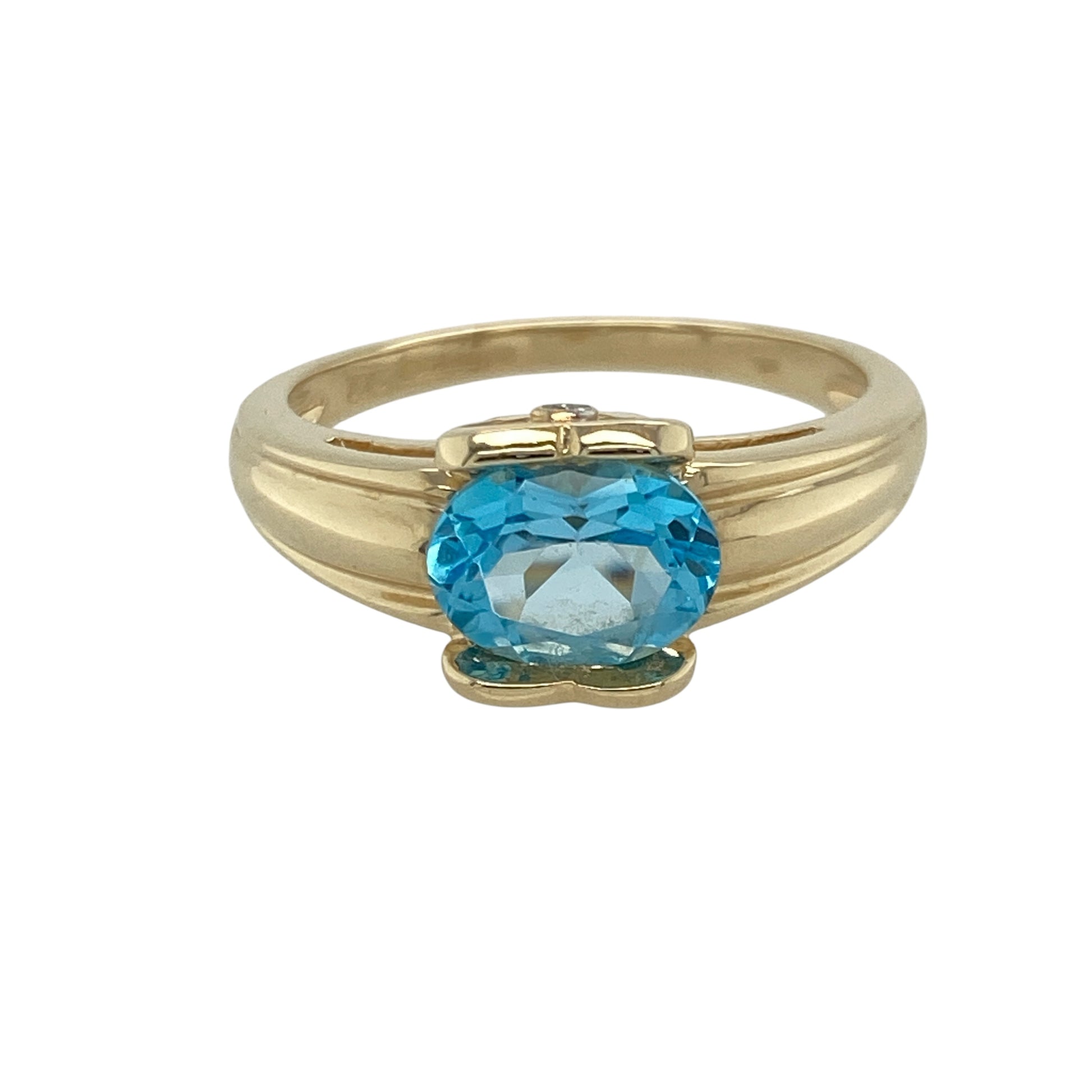 9ct Gold Diamond & Blue Topaz Set Butterfly Ring