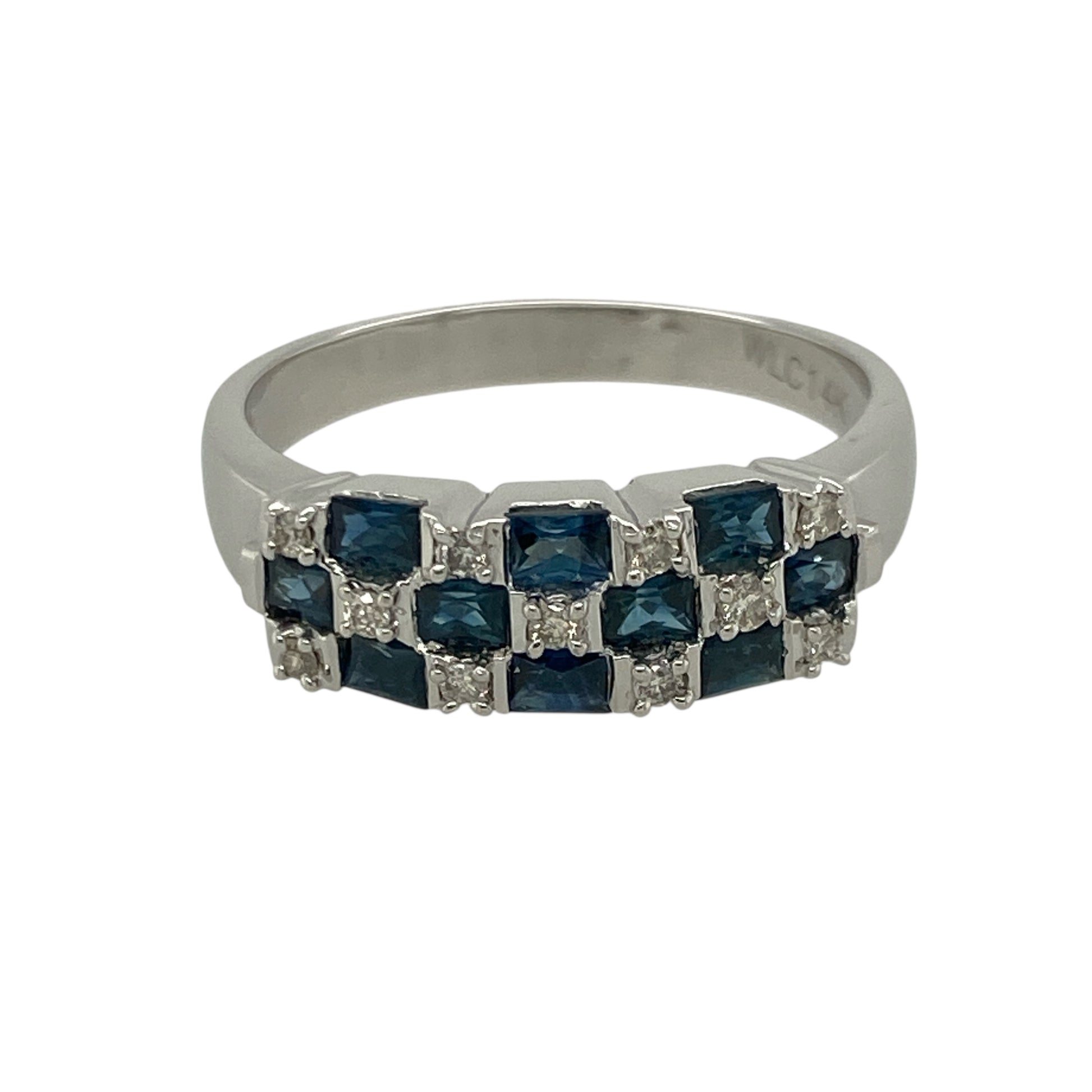 14ct White Gold Diamond & Sapphire Set Band Ring
