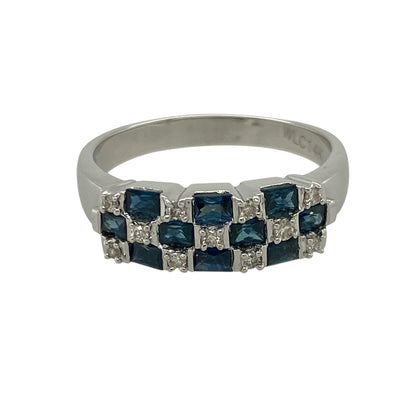 14ct White Gold Diamond & Sapphire Set Band Ring