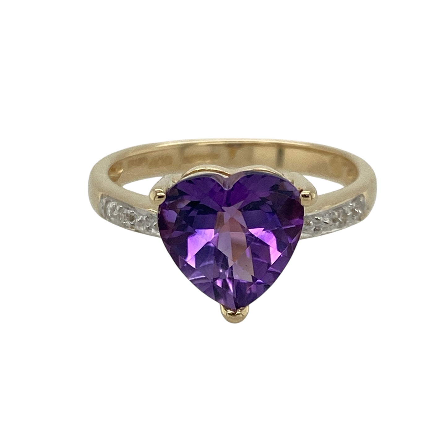 9ct Gold Diamond & Amethyst Set Heart Ring