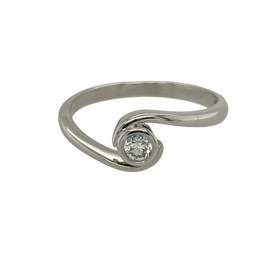 18ct White Gold & Diamond Set Twist Solitaire Ring