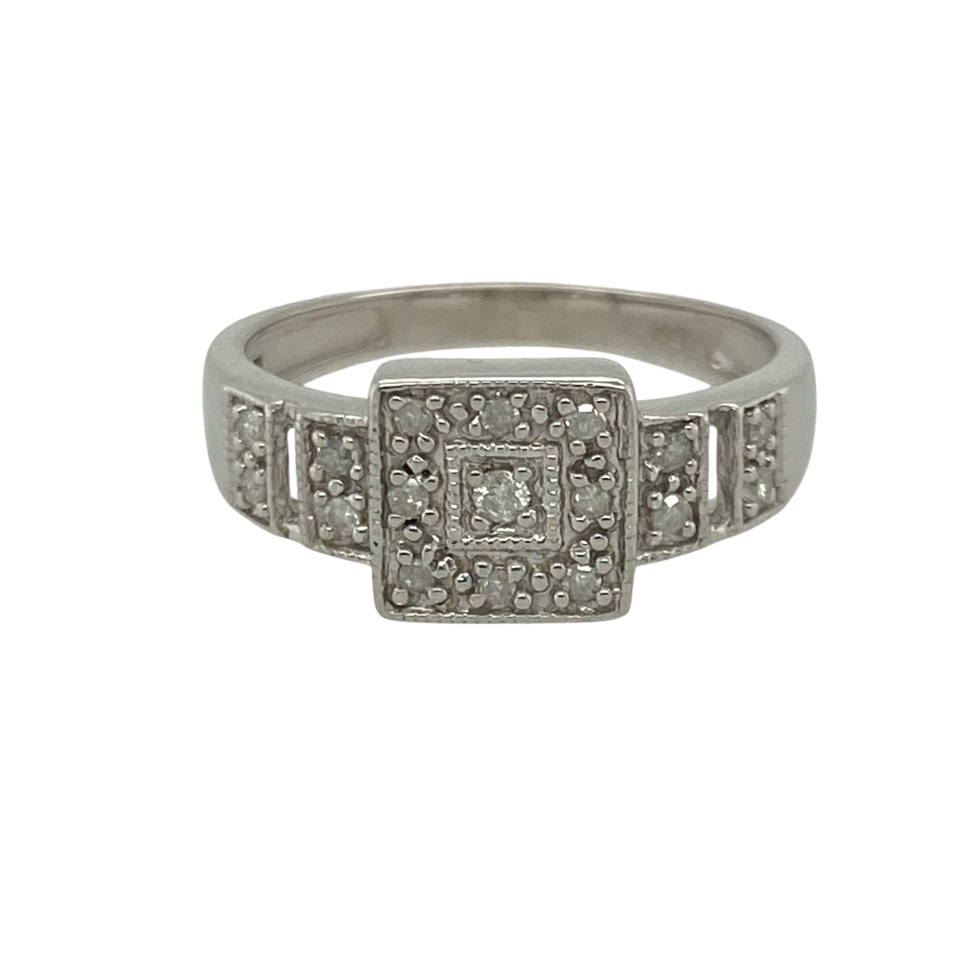 9ct White Gold & Diamond Set Cluster Ring