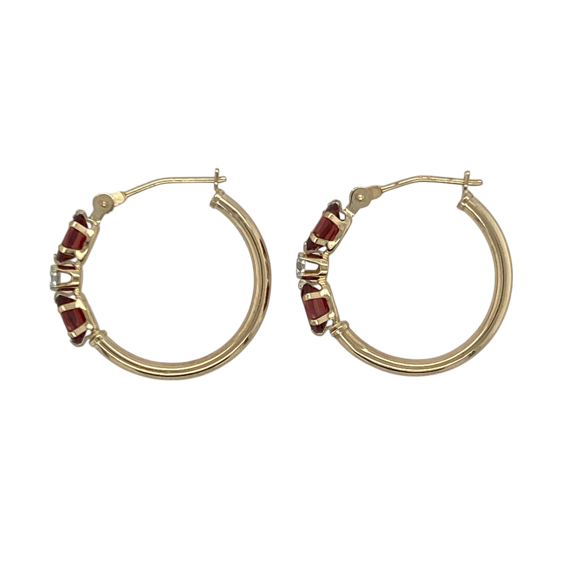 9ct Gold Diamond & Garnet Set Hoop Creole Earrings