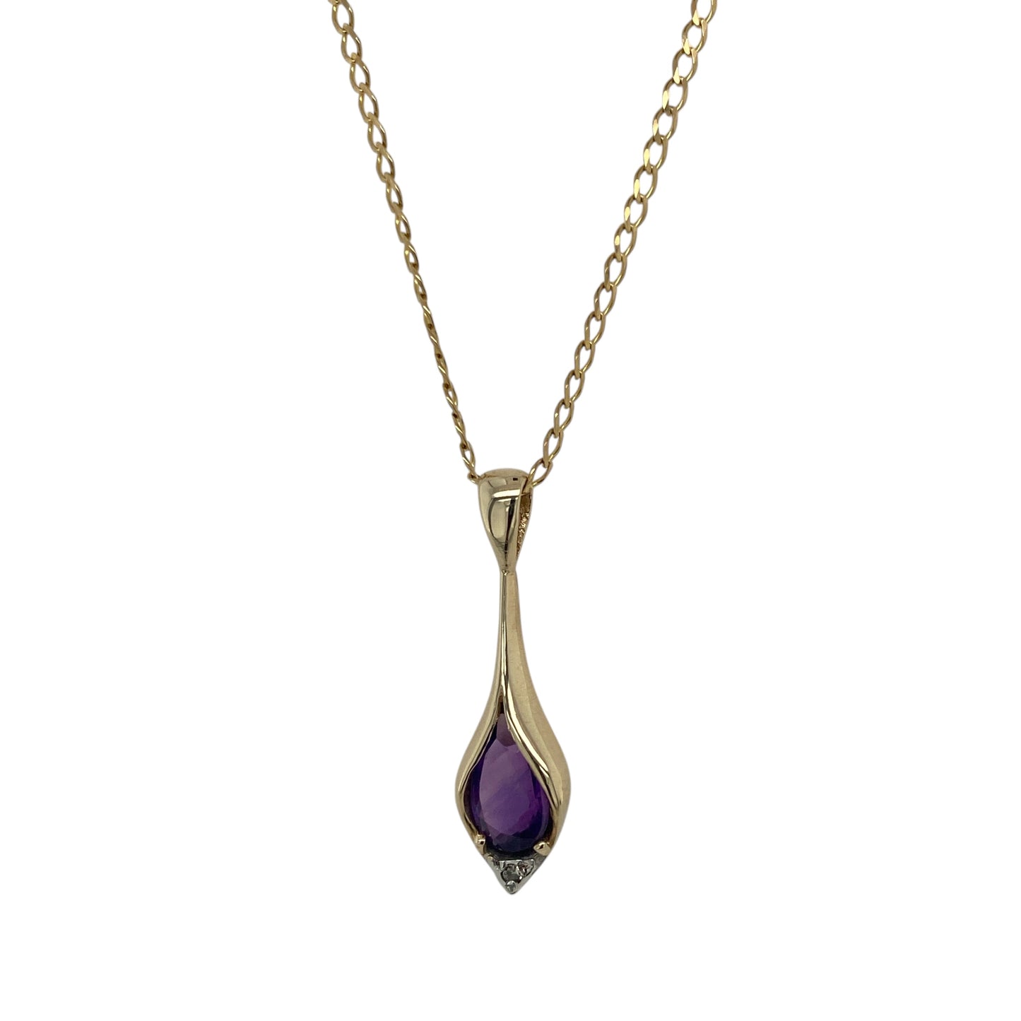 9ct Gold Diamond & Amethyst Set 18" Necklace