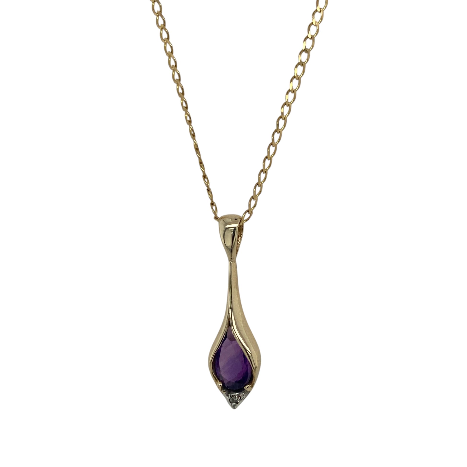 9ct Gold Diamond & Amethyst Set 18" Necklace