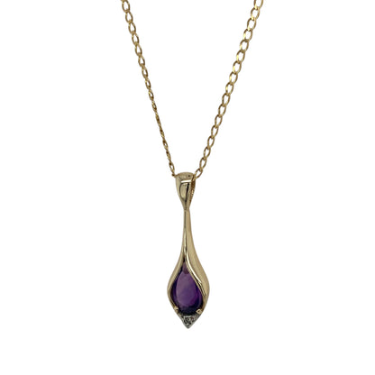 9ct Gold Diamond & Amethyst Set 18" Necklace