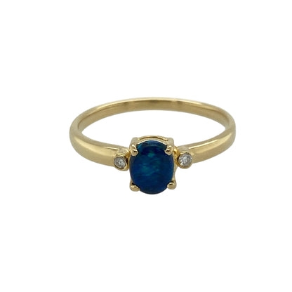 18ct Gold Diamond & Blue Stone Set Ring
