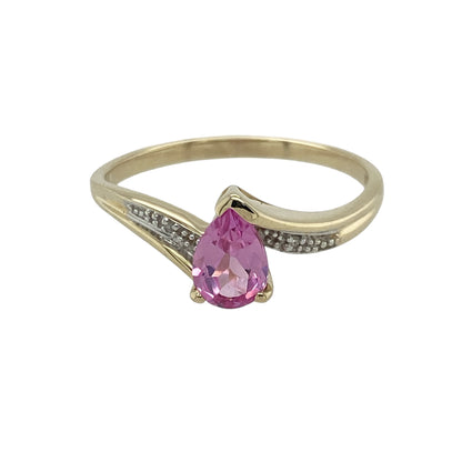 9ct Gold Diamond & Pink Sapphire Set Twist Ring