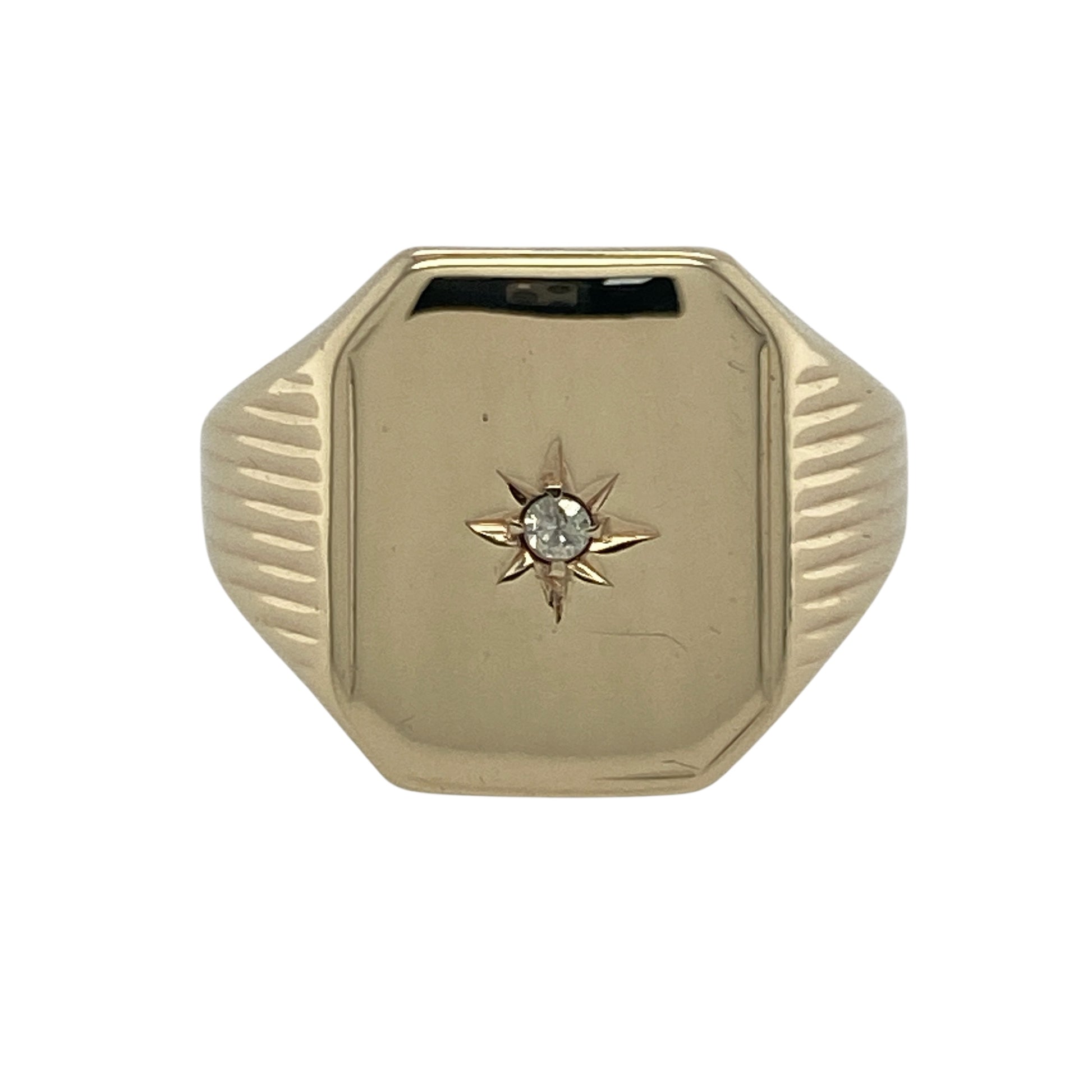 9ct Gold & Diamond Set Rectangle Signet Ring