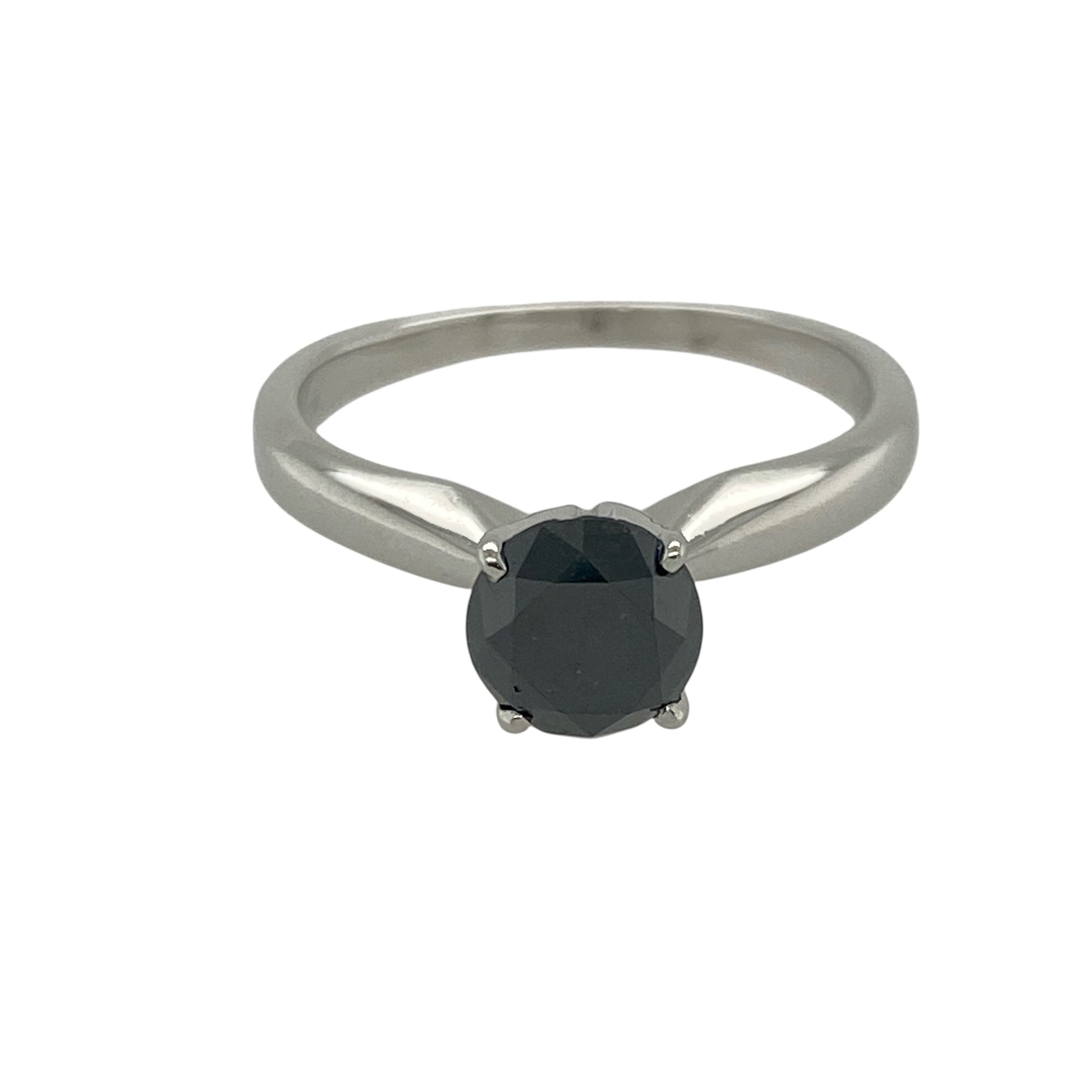 18ct White Gold & Black Diamond Set Solitaire Ring